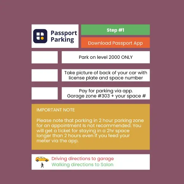 Steps for paying with the Passport Parking app: enter zone 303 and your space number, then start your session